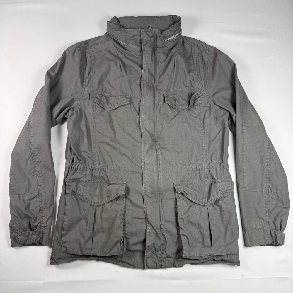 Gap Cotton Field Jacket Utility Cargo Coat Womens L Gray Stowaway Hood Pockets